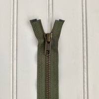 YKK Metal Jacket Zipper - Army Green & Antique Gold