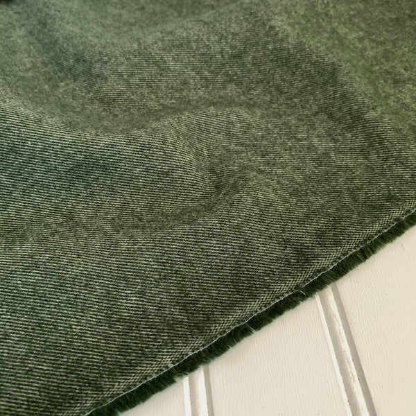 Organic Brushed Cotton Yak Wool Twill Flannel - Matcha Green