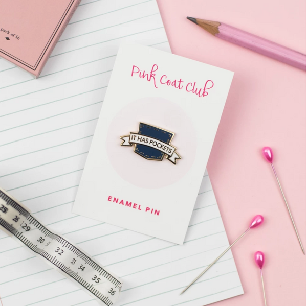 Pink Coat Club It Has Pockets Navy Enamel Pin