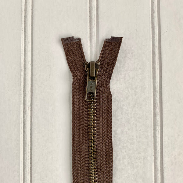 YKK Metal Jacket Zipper - Light Brown & Antique Gold
