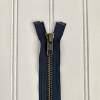 YKK Metal Jacket Zipper - Navy & Antique Gold