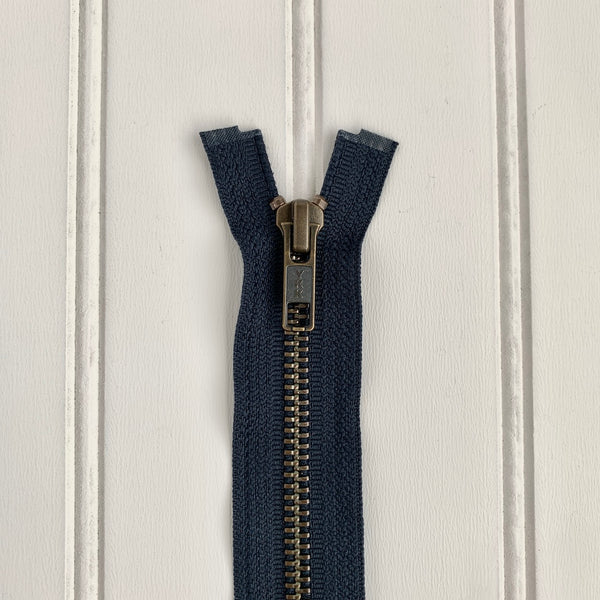 YKK Metal Jacket Zipper - Navy & Antique Gold
