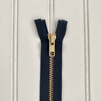 YKK Metal Jacket Zipper - Navy & Gold