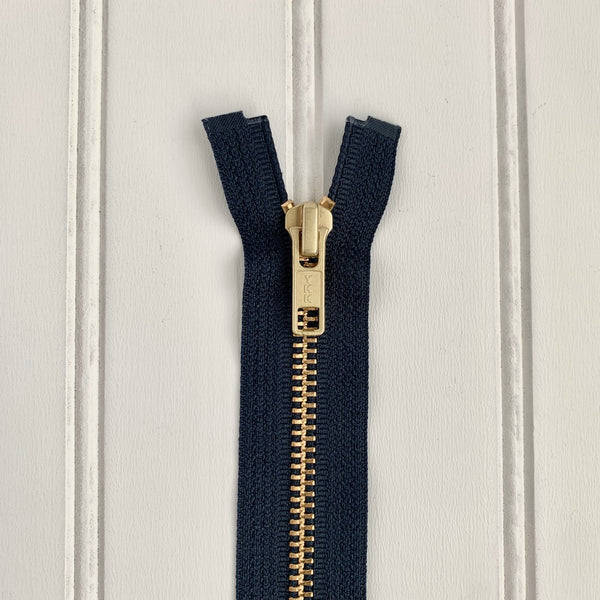 YKK Metal Jacket Zipper - Navy & Gold