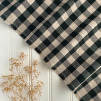 Organic Brushed Cotton Yak Wool Twill Flannel - Black Gingham