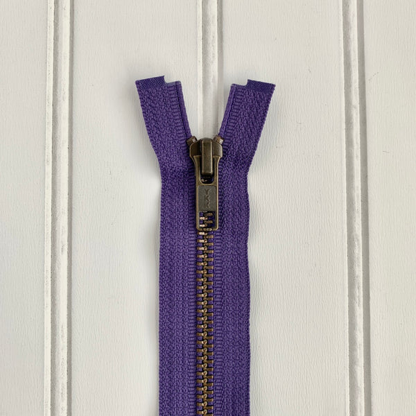 YKK Metal Jacket Zipper - Purple & Antique Gold