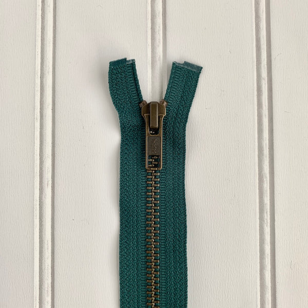 YKK Metal Jacket Zipper - Spruce & Antique Gold