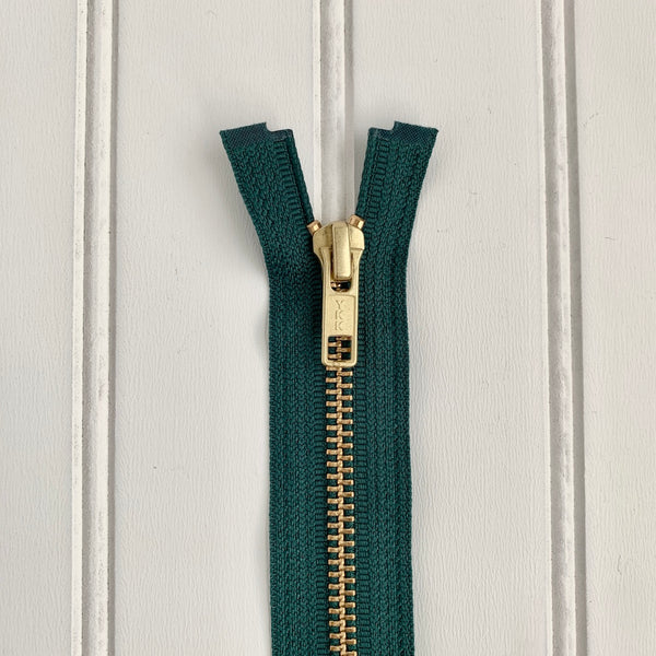 YKK Metal Jacket Zipper - Spruce & Gold