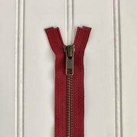 YKK Metal Jacket Zipper - Wine Red & Antique Gold