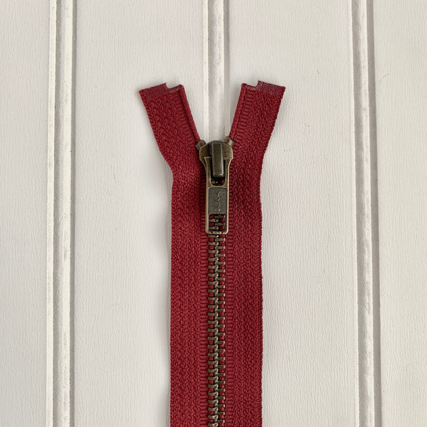 YKK Metal Jacket Zipper - Wine Red & Antique Gold