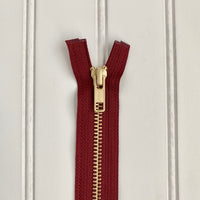 YKK Metal Jacket Zipper - Wine Red & Gold
