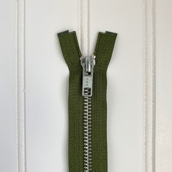 YKK Metal Jacket Zipper - Army Green & Aluminum