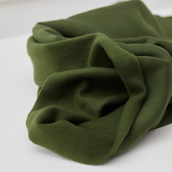 Organic Basic Brushed Sweatshirt Fleece - Green Khaki