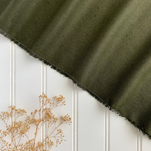 Raw Silk Noil - Deep Olive